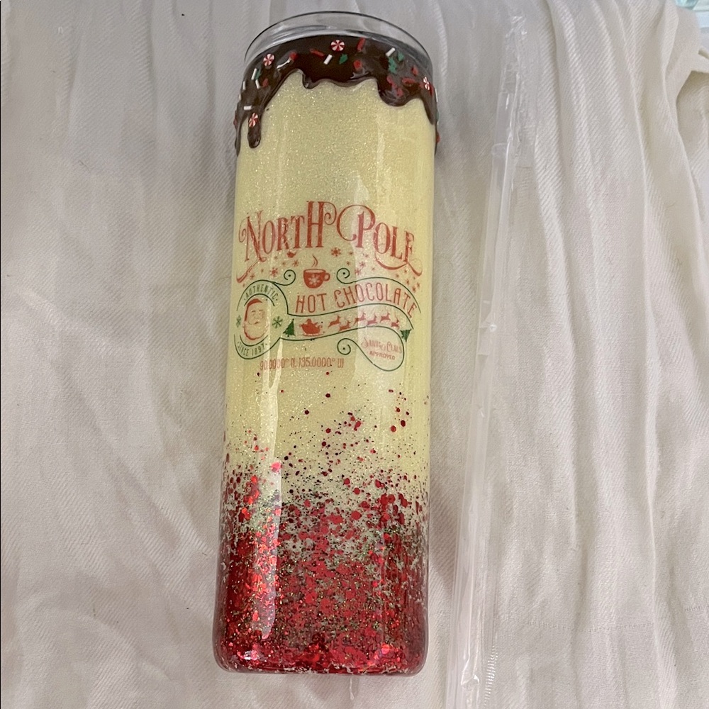 North Pole Hot Chocolate 40 OZ Red and Cream Tumbler